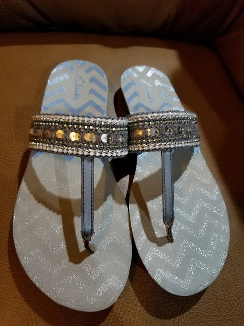 Clarks Womens Leather Sandal Flip Flop Thong Slide Slip on Mule Size 7M