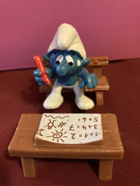 Smurfs - School Desk Smurf- Rare 1981 Vintage Original PVC Display Figurine