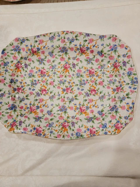 Vtg Royal Winton Grimwades Old Cottage Chintz Cake Sm. Serving Platter 13"x10"