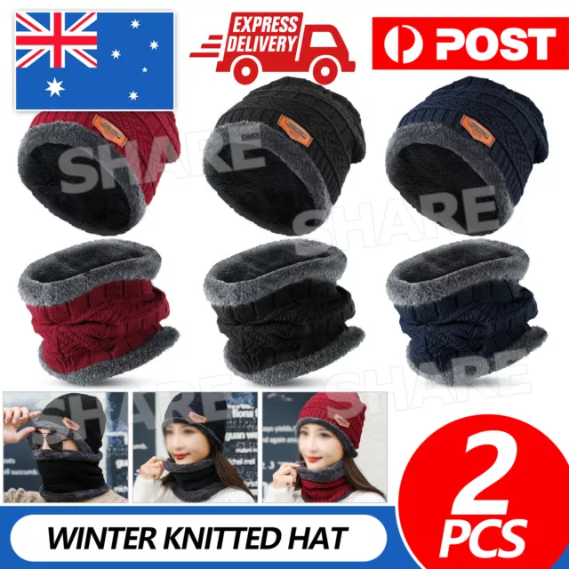 Men Women Hat Winter Knitted Neck Warm Scarf Beanie Fleece Ski Cap Hat Outdoor