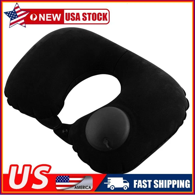 Inflatable Neck Pillow Support U Shaped Travel Pillow for Car Auto (Black)
