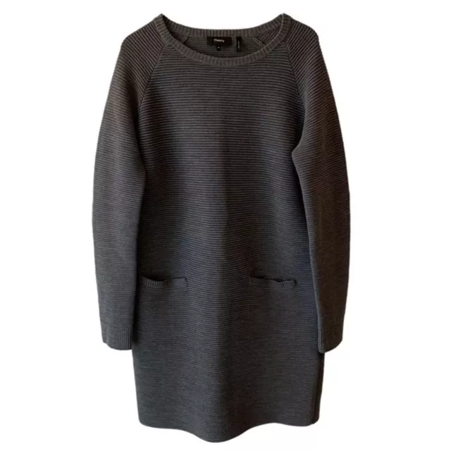 Theory Women's Noble Crew Neck Ribbed Sweater Dress Charcoal Gray Medium