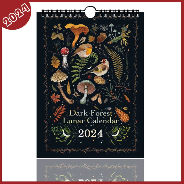 DARK FOREST LUNAR Calendar 2024 Wall Calendar Art Monthly Moon Calendar