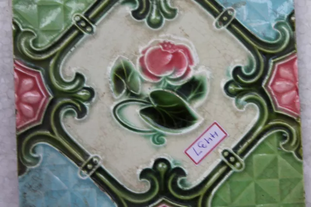 Vintage Tile Art Nouveau Majolica Pink Flower Design Architecture Tile Nh4437 7