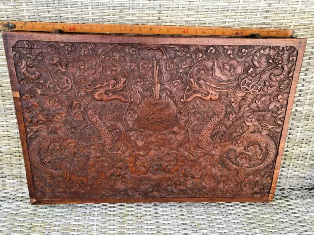 Huge Antique 19Th-Early 20Thc Chinese Mahogany Carved Dragon Box Fine Detail 2