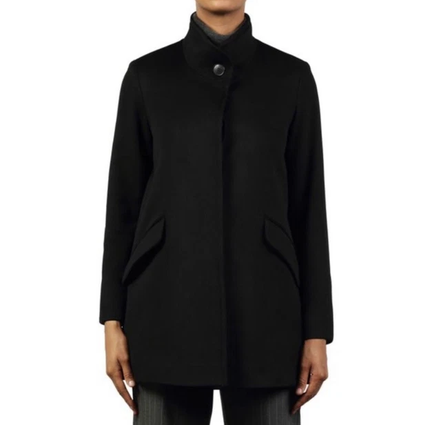 Fleurette Loro Piana Stand Collar Wool Car Coat Black 14