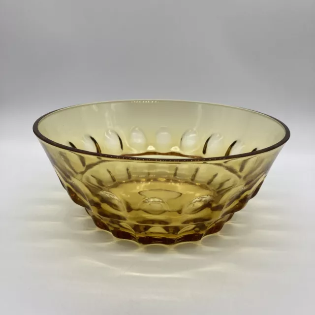 Vtg Indiana Kings Thumbprint Amber Glass Large Serving Salad/Fruit Bowl