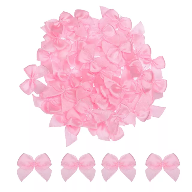 50Pcs Mini Ribbon Bows 1" Mini Fabric Satin Ribbon Flower Bows Pink