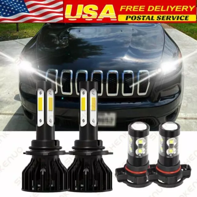 For Jeep Cherokee 2014-2015 LED HEADLIGHT + Fog Light Bulbs White Kit Combo