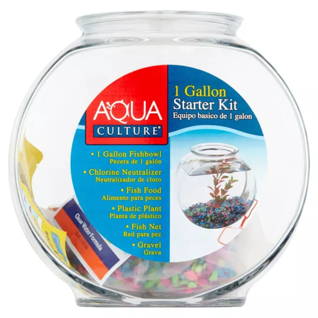 Premium Aquarium 1 Gallon Round Tank Small Fish Bowl Starter Kit Gift Decorative