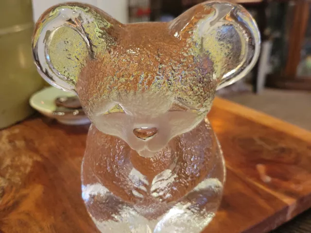 Royal Krona Koala Best Sweden Crystal Clear Glass Textured Figurine Art Glass 5"