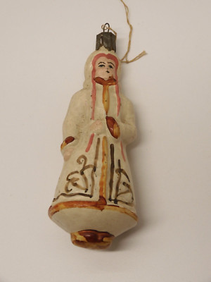 *ANCIENNE BOULE DE NOEL PETITE FILLE RUSSE VERRE Eglomisé Mercurisé Ex