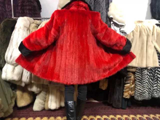 Cappotto Visone Nerz di Pelliccia Giacca Rosso Reale XL