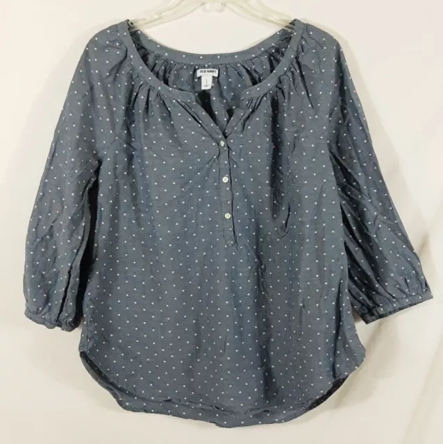 Old Navy Women's Blue White Polka Dot Shirt Size Large