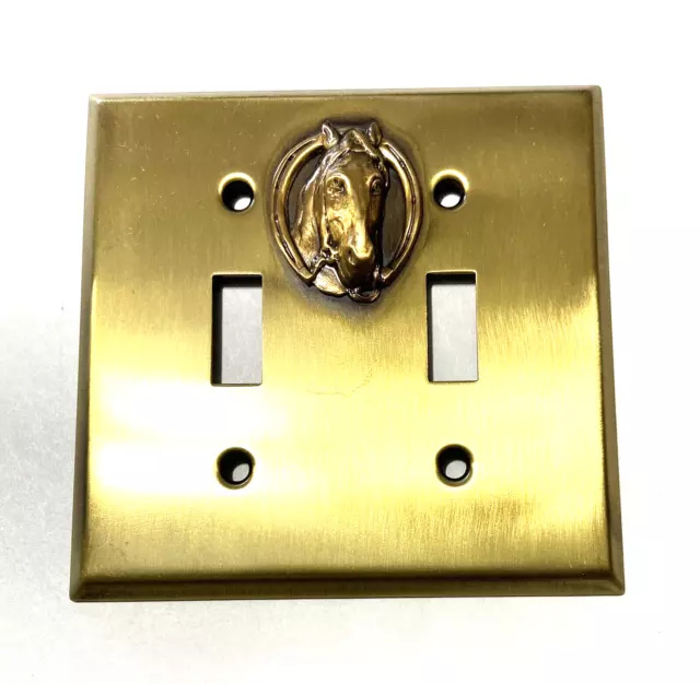 Double Light Switch Plate Cover Brass- Double Toggle- HORSE HEAD/SHOE Design