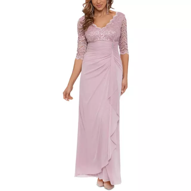 B&A by Betsy and Adam Womens Lace V-Neck Evening Dress Gown BHFO 6498