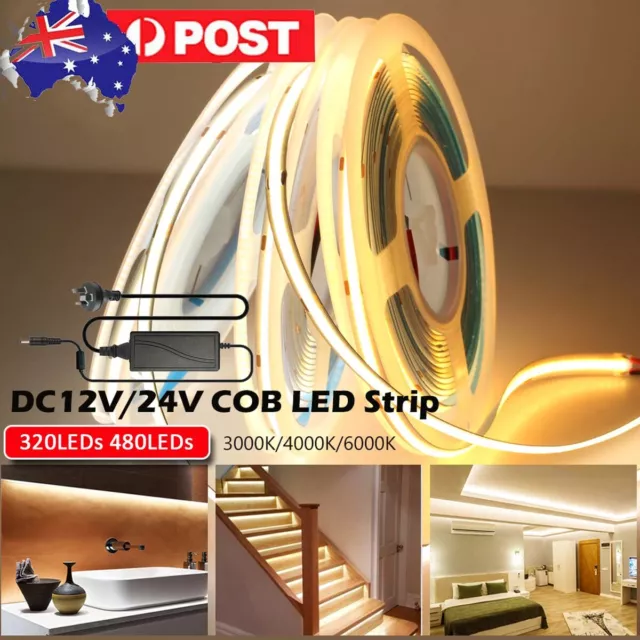 5M 12V Flexible COB LED Strip Light Warm Natural Cold White Density Super Bright