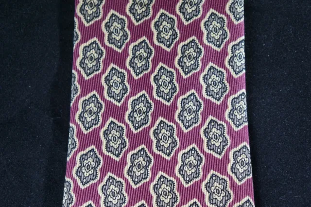 Burberry's of London 100% Silk Luxury Neck Tie. Burgundy with Geometric Pattern