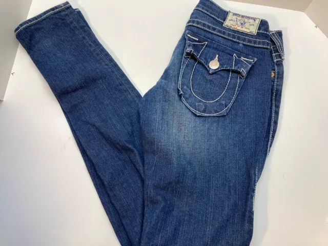 True Religion Julie Skinny Jeans Women Sz 27 29x33.5Flap Pocket Low Rise Blue