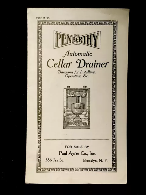 c1900 Penberthy Automatic Cellar Drainer, Brooklyn, NY Advertising Pamphlet