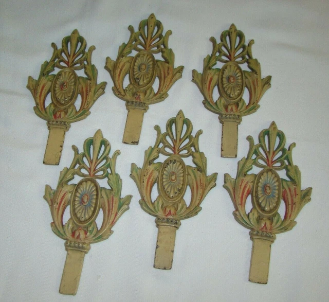 Antique Hardware Finial Cast Metal Art Deco Curtain Drape Rod Ends Set of 6