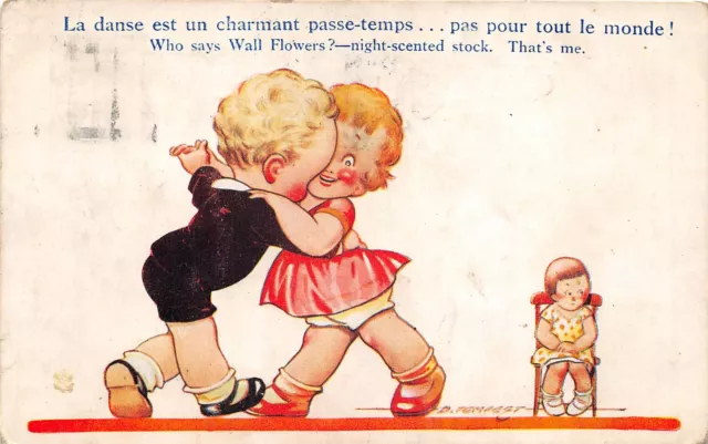 Lot281 boy and girl dancing artist signed france d tempest comic postcard