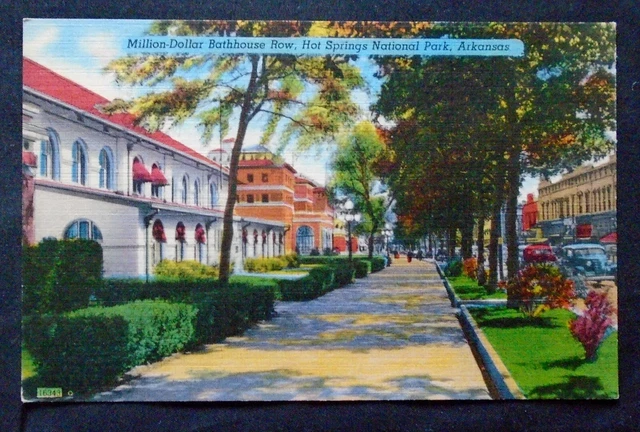 Hot Springs National Park, AR, Million Dollar Bathouse Row, linen view, 1940's