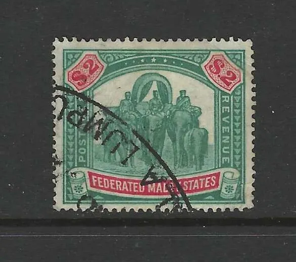 Federated Malay States 1926 2 Dollars Green And Carmine Sg78 - Good Used