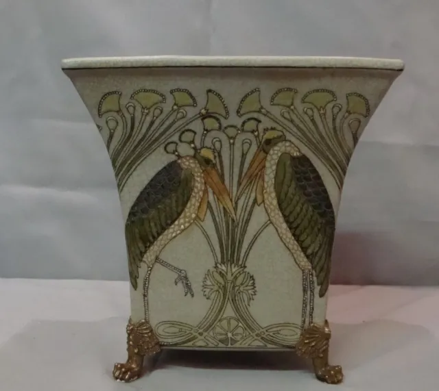 Florero Marabú Pájaro Art Deco Estilo Art Nouveau Estilo Porcelana Bronce