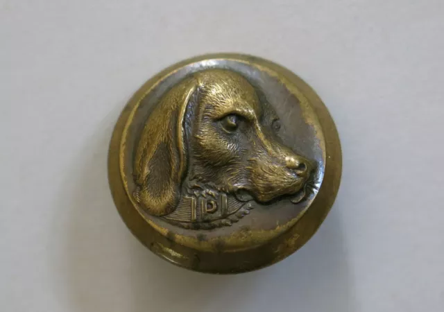 CHIEN, très beau bouton ancien de chasse, treble stand extra rich, tête chien