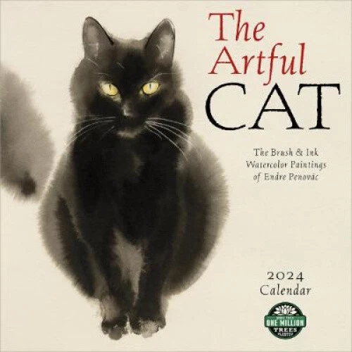 ARTFUL CAT 2024 Wall Calendar Brush & Ink Watercolor Paintings by
