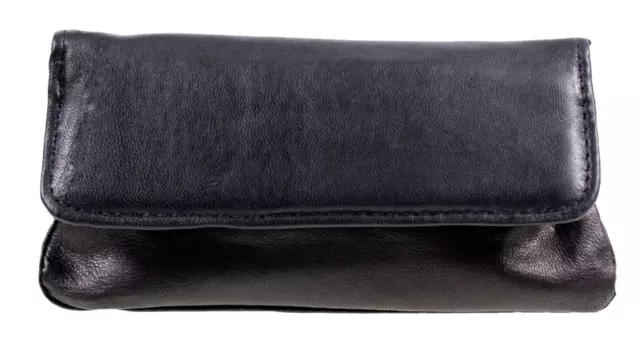 Leather Tobacco Pouch Black Soft Luxury  Organiser Zip & Rolling Paper Pocket AR