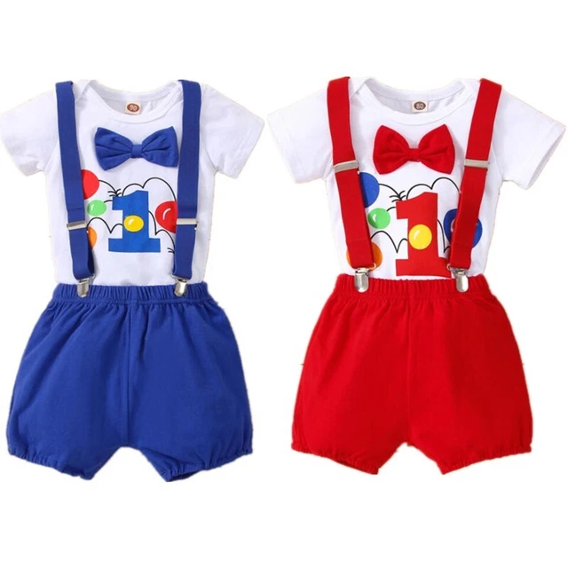 Baby Boys 1st Birthday Outfits Cake Smash Bow Tie Romper Top Bloomers Shorts Set