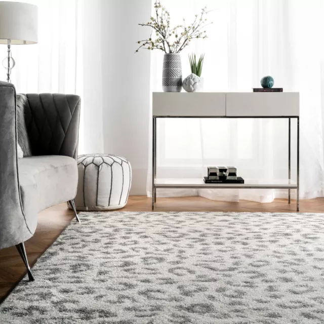 nuLOOM Contemporary Modern Animal Leopard Print Area Rug in White and Grey 2