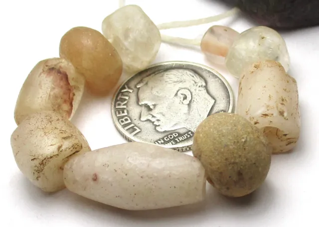 9 Rare Amazing Ancient Graduated Mixed Agate/Stone Mali Beads