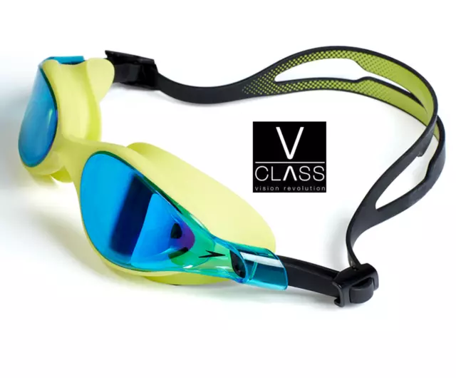 Speedo V-Class Vue Mirror Swimming Goggles Lime / Blue Elite Training Gym Swim