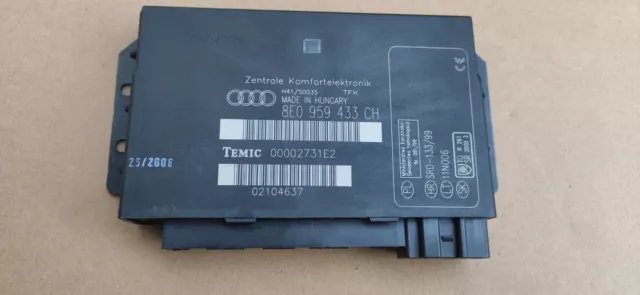 2001-07 AUDI A4 B6 B7 COMFORT CONTROL MODULE ECU 8E0 959 433 CH Temic 00002731E2