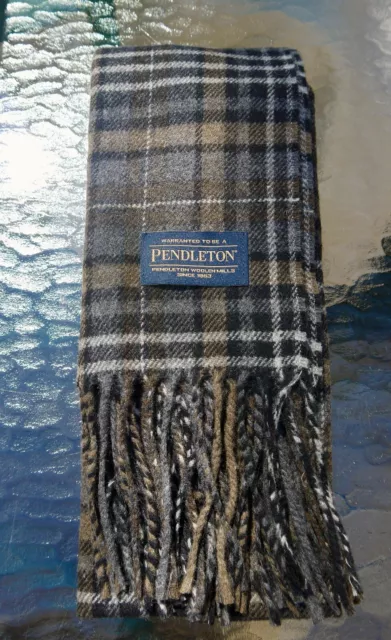 Pendleton Whisperwool Muffler 76” Scarf ~ Heather Grey Plaid ~ NWT Made in Italy