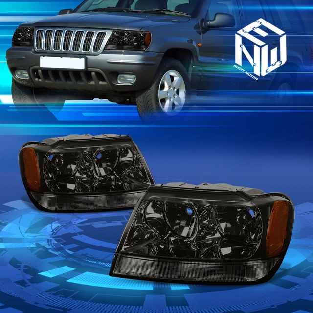 FOR 9904 JEEP Grand Cherokee WJ Smoked/Amber Corner Headlight Lamps