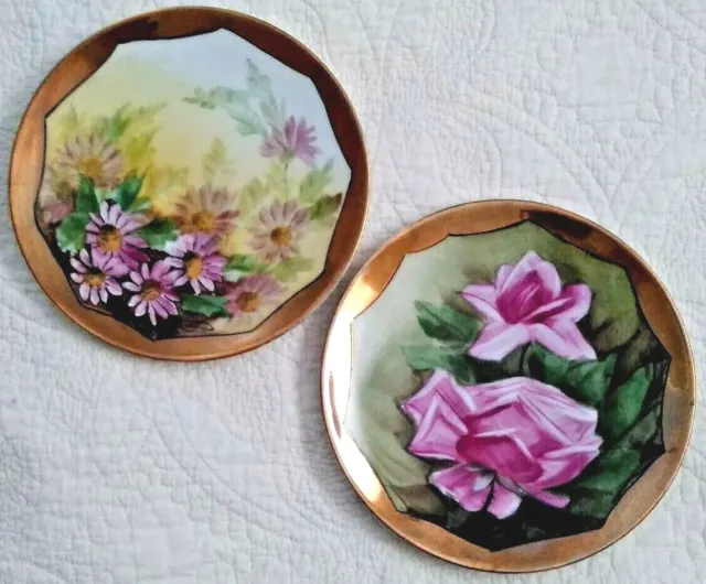 Vintage Hand Painted Plates Lot of Two Heinrich & Co Bavaria Same Artist Floral
