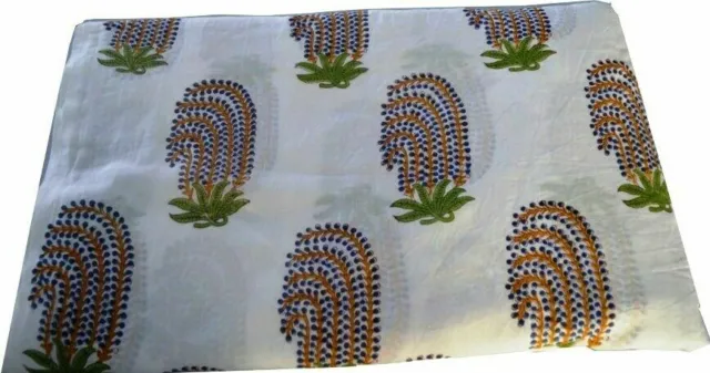 Indiano Mano Blocco Stampa Tessuto di Cotone Floreale 4.6m Stile Bohemien