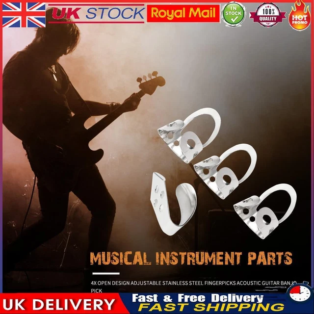 Adjustable 3 Finger Picks+1 Thumb Pick Acoustic Guitar Banjo Pick (Silver)
