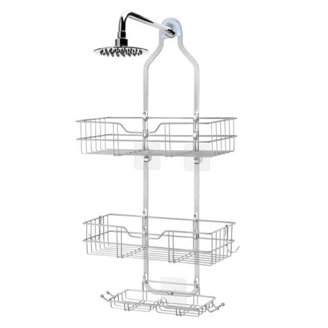 3-Layer Bathroom Over Head Shower Caddy Basket & Storage Rack Shelf with Hooks