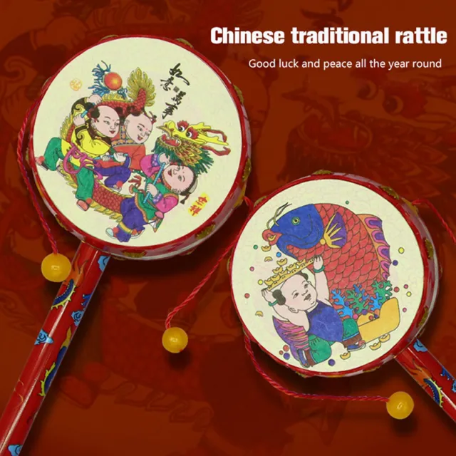 Cartoon Chinese Tambourine Hand Drum Toy Traditional Rattle Musical Instrument