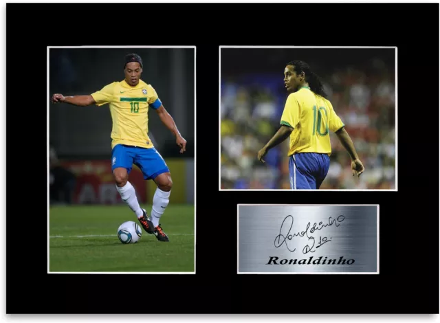 Ronaldinho Brazil Football Player Signed Autograph Photo Display Mount A4 Poster