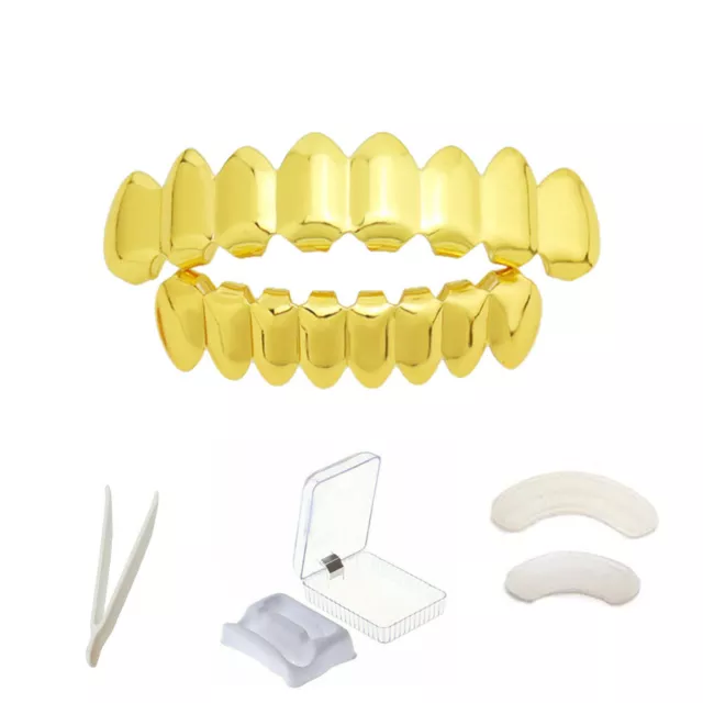 18K Copper Gold Plated HipHop Teeth Top&Bottom Grillz Teeth Set