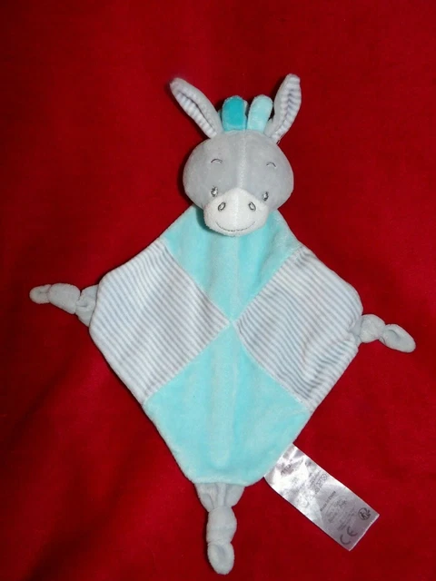 DOUDOU PLAT TOM & KIDDY Bisous d'ange Ane Gris Bleu Rayures NEUF