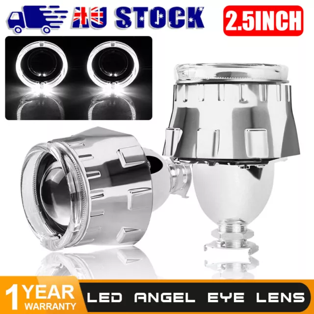 2X RHD 2.5inch Bi-Xenon Projector H4 H7 LED Headlight Halo Angel Eye Hi/Lo Beam