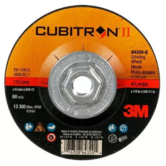 3M Cubitron II Depressed Center Grinding Wheel Quick Change T27 4.5x1/4x5/8in-11