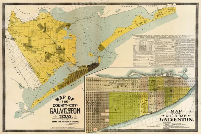 1891 Map of the County & City of Galveston Texas Historic Map - 16x24